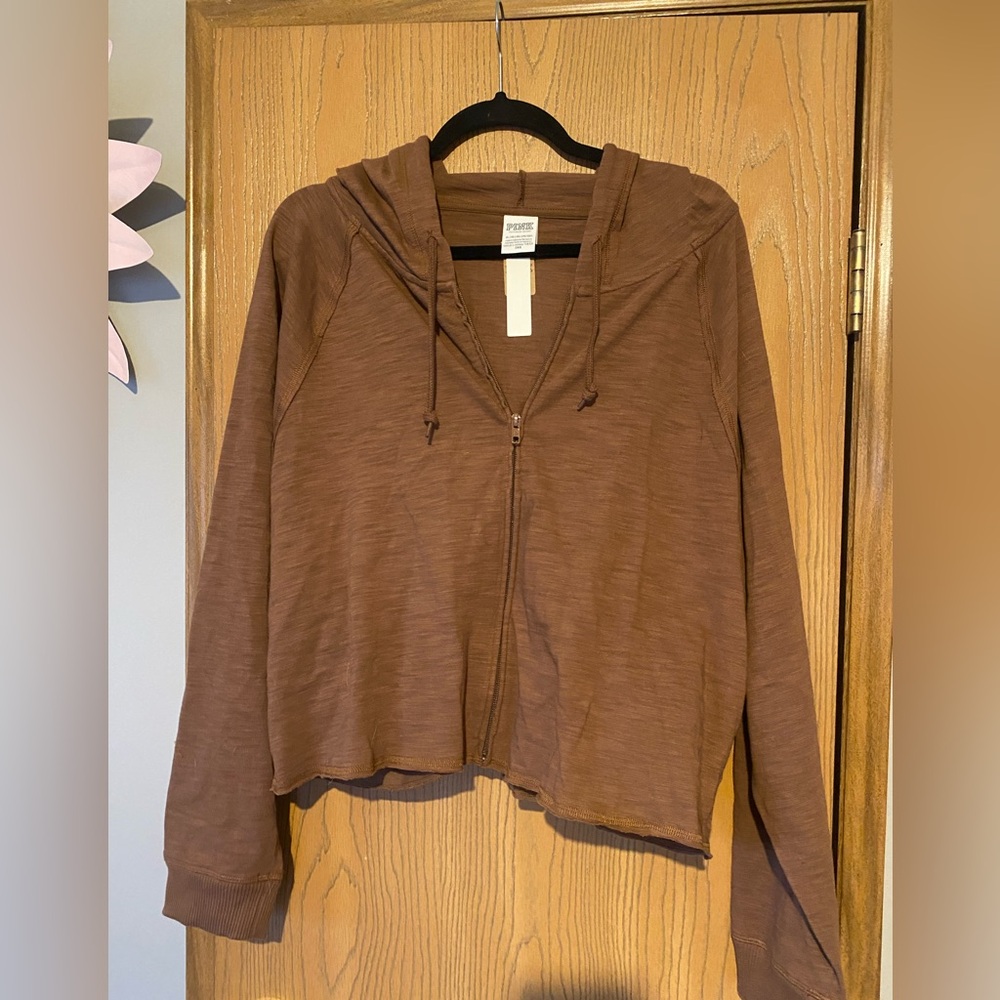 NWT PINK brown zip up hoodie